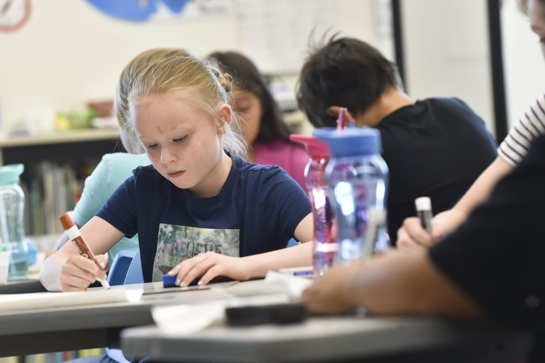 Fourth grade students work on multiplication activities